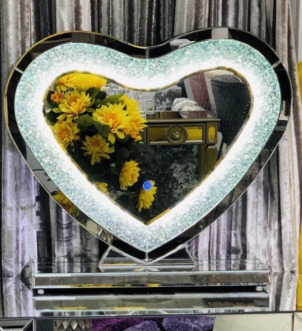 Crushed Diamond LED Heart Dresser Mirror