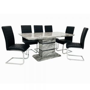 Roseberry Dining Set + 6 New York Chairs (Marble Effect)
